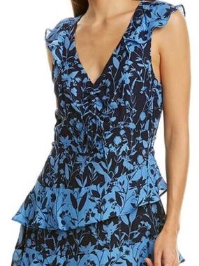 Parker Blue Floral Ruffle Mini Dress Women’s Size 0 Sleeveless V-Neck
